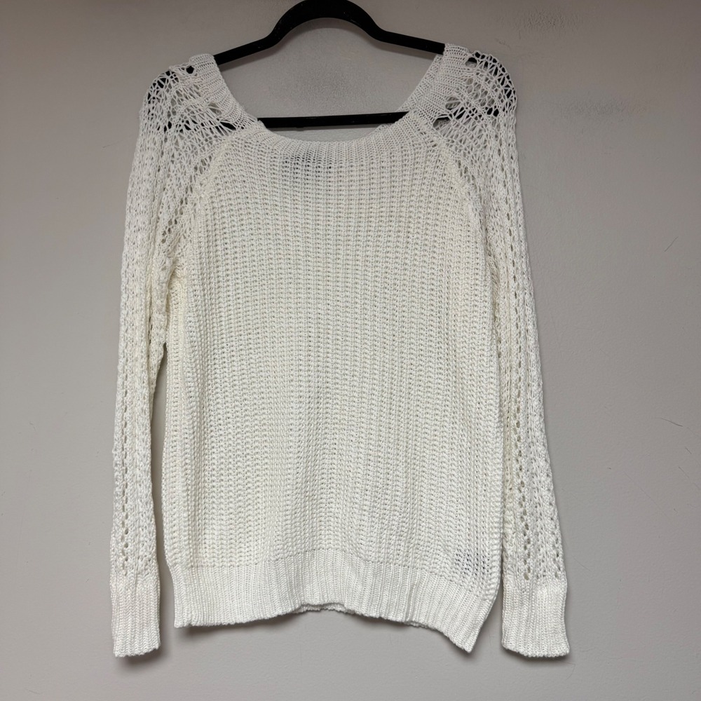 Cliche Couture Sweater Womens Small White Excellent Crochet Open Knit 8646‎